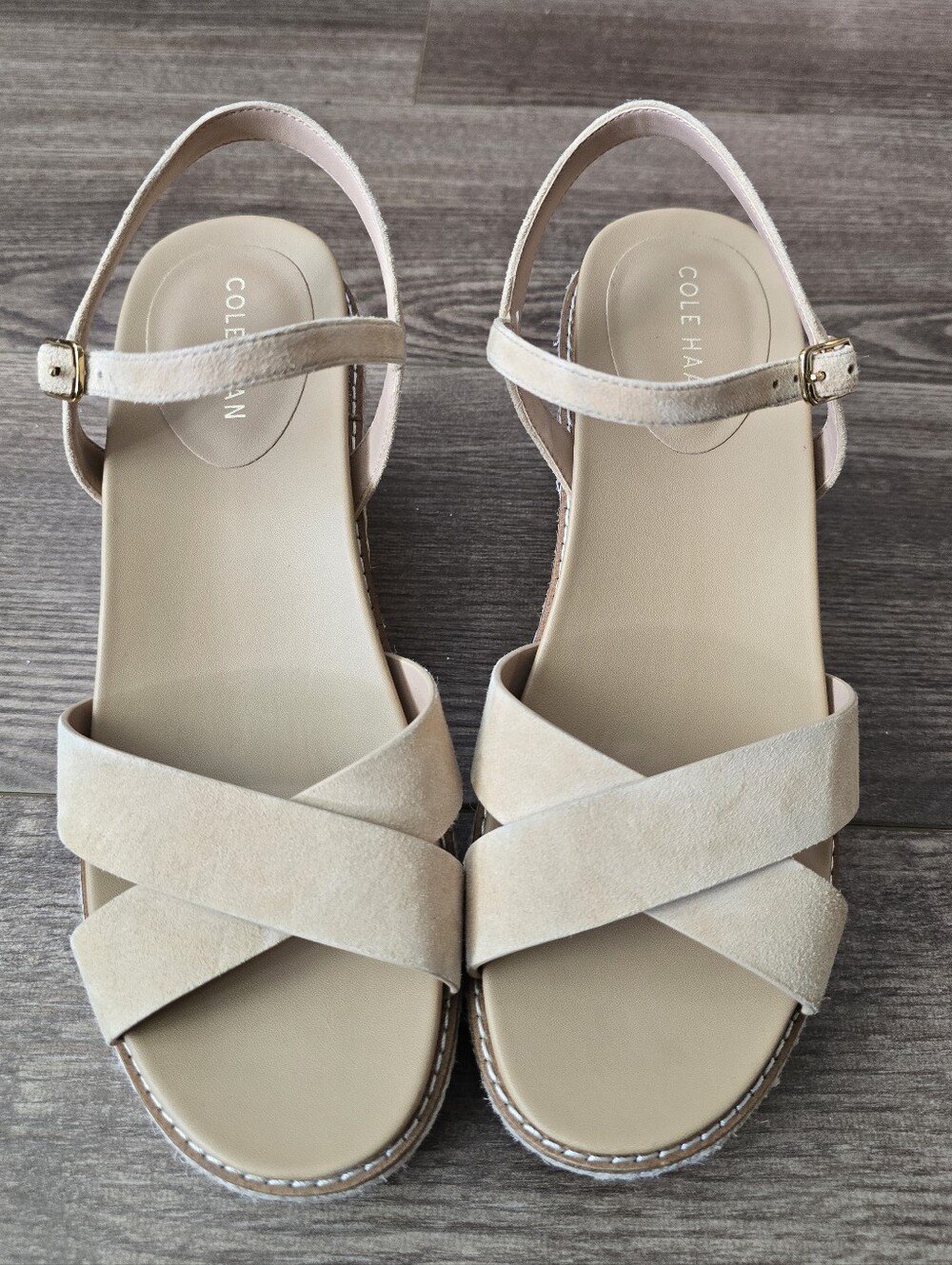 Cole Haan Sandals Womens 7 Tan Sesame CloudFeel Espadrille Wedge Comfort Boho - Picture 2 of 10